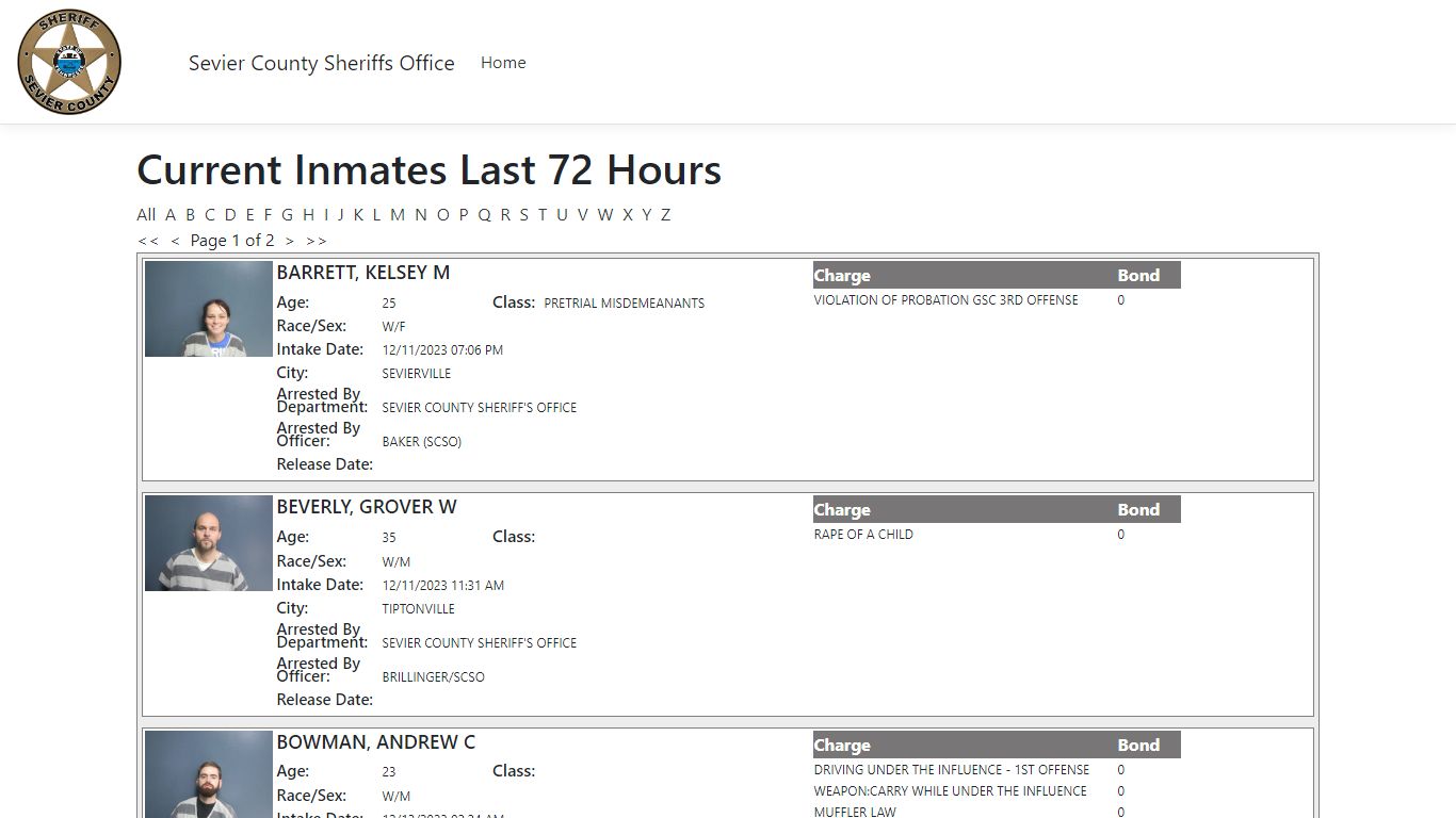 Inmates - ISOMS Portal - Sevier County, Tennessee