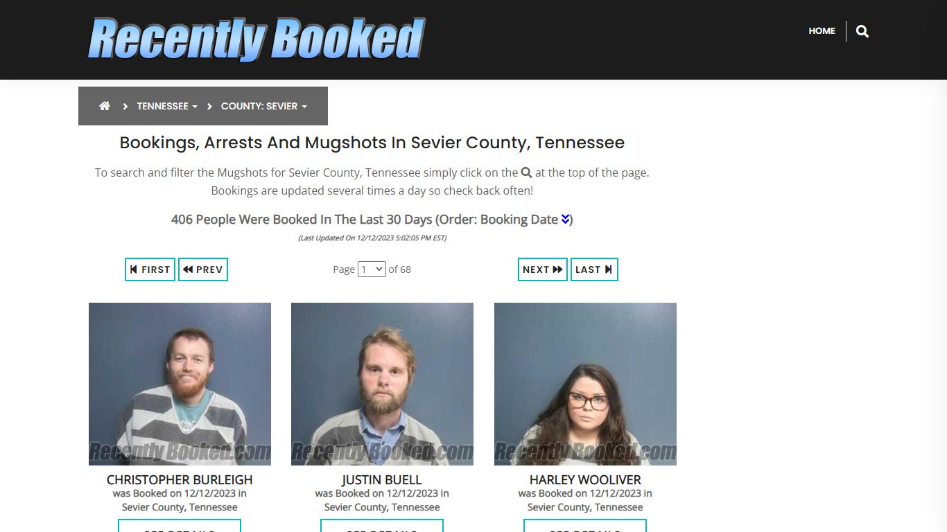 Bookings, Arrests and Mugshots in Sevier County, Tennessee